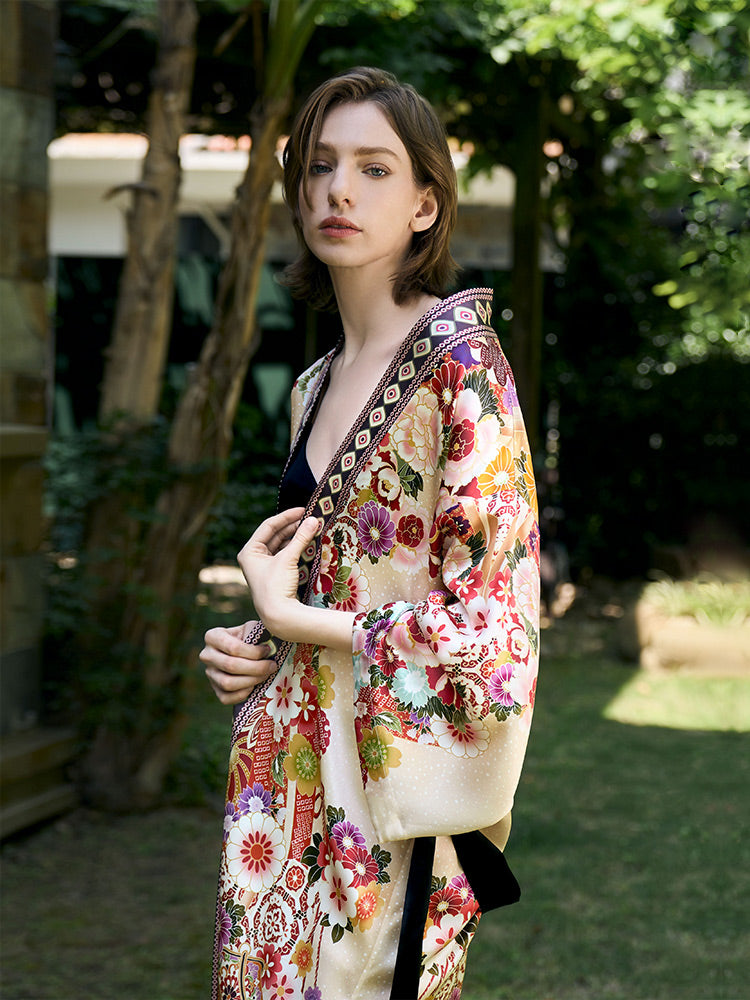 OVH spring and summer silk robe women's mulberry silk pajamas set homewear