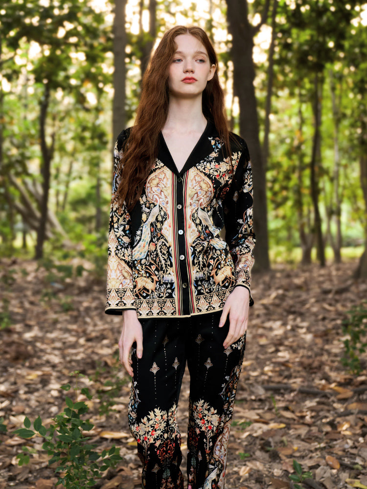 OVH spring and summer silk pajamas set women's mulberry silk homewear