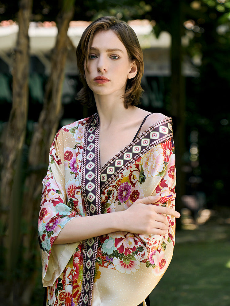 OVH spring and summer silk robe women's mulberry silk pajamas set homewear