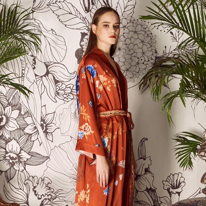OVH spring and summer silk robe women's mulberry silk pajamas set homewear