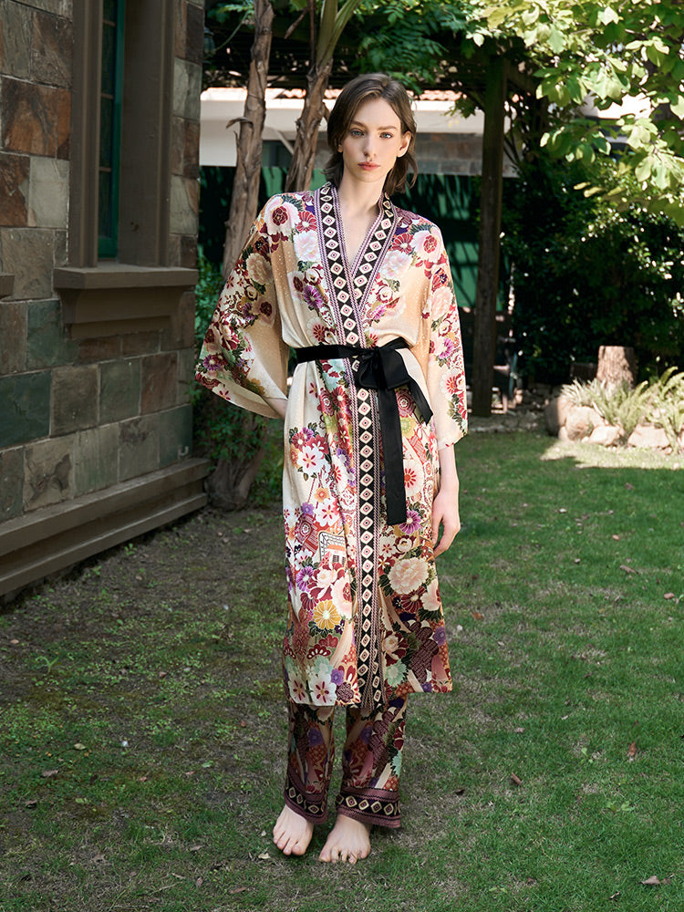 OVH spring and summer silk robe women's mulberry silk pajamas set homewear