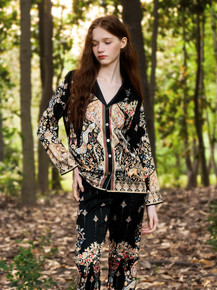 OVH spring and summer silk pajamas set women's mulberry silk homewear