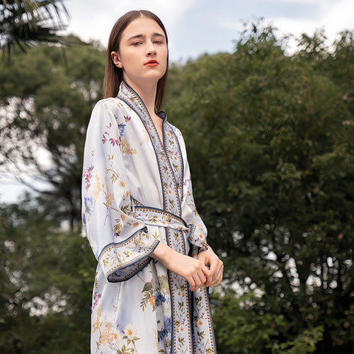 OVH spring and summer silk robe women's mulberry silk pajamas set homewear