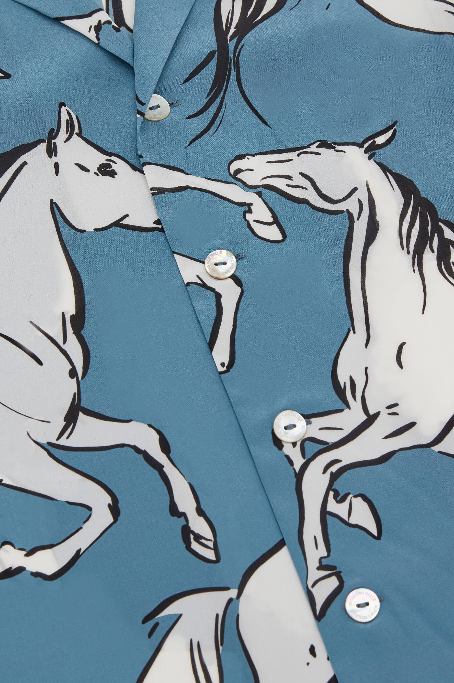 Spring and summer blue horse print mulberry silk pajamas home wear suit silk