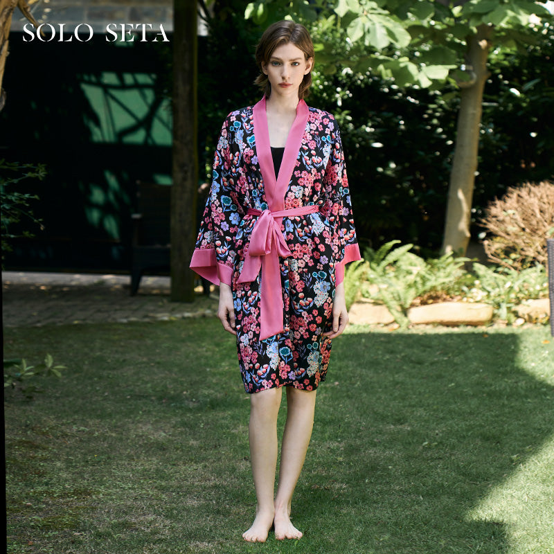 OVH spring and summer silk robe women's mulberry silk pajamas set homewear