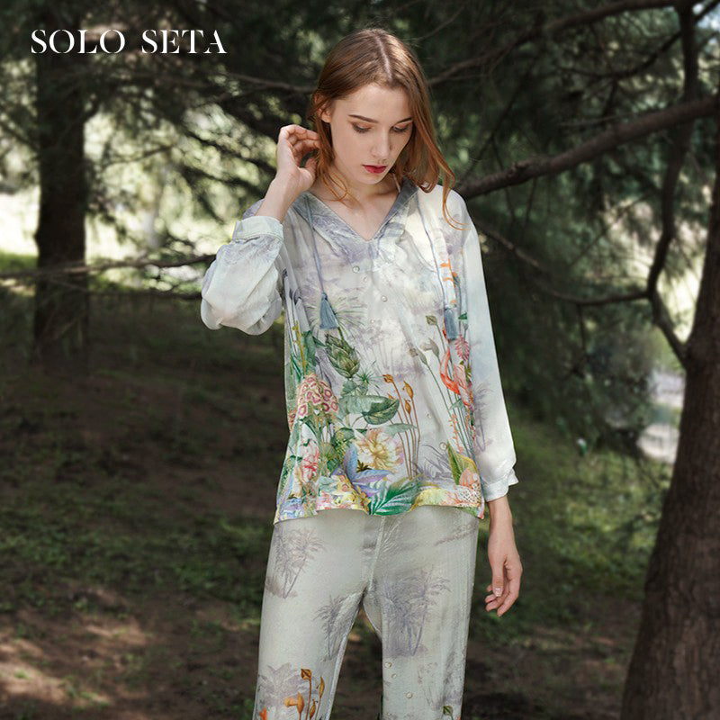 OVH spring and summer silk pajamas set women's mulberry silk homewear