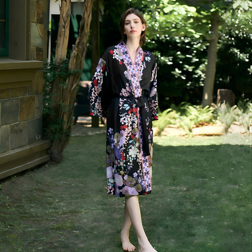 OVH spring and summer silk robe women's mulberry silk pajamas set homewear