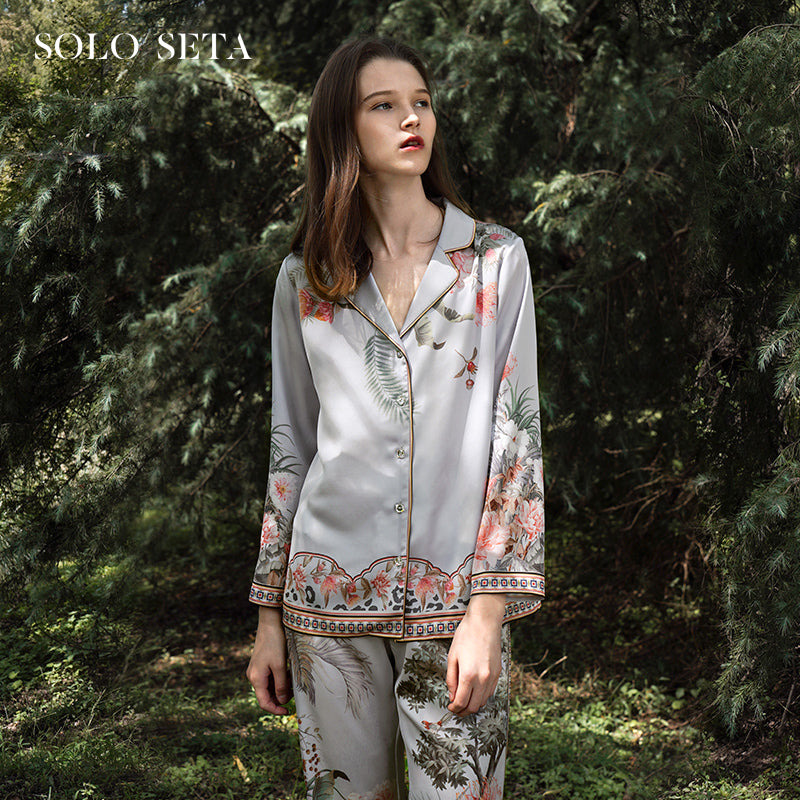 OVH spring and summer silk pajamas set women's mulberry silk homewear