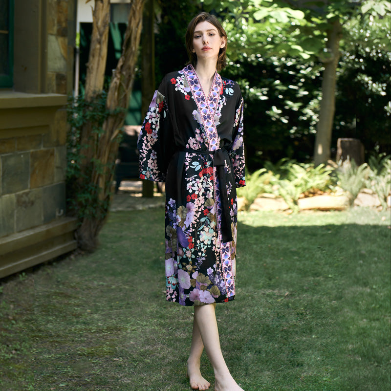 OVH spring and summer silk robe women's mulberry silk pajamas set homewear