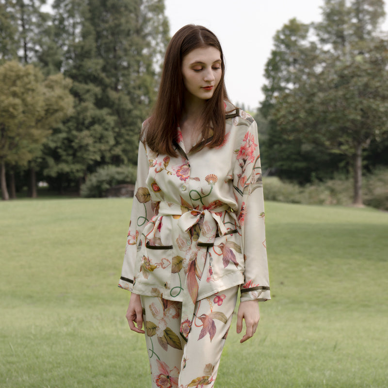 OVH spring and summer silk pajamas set women's mulberry silk homewear