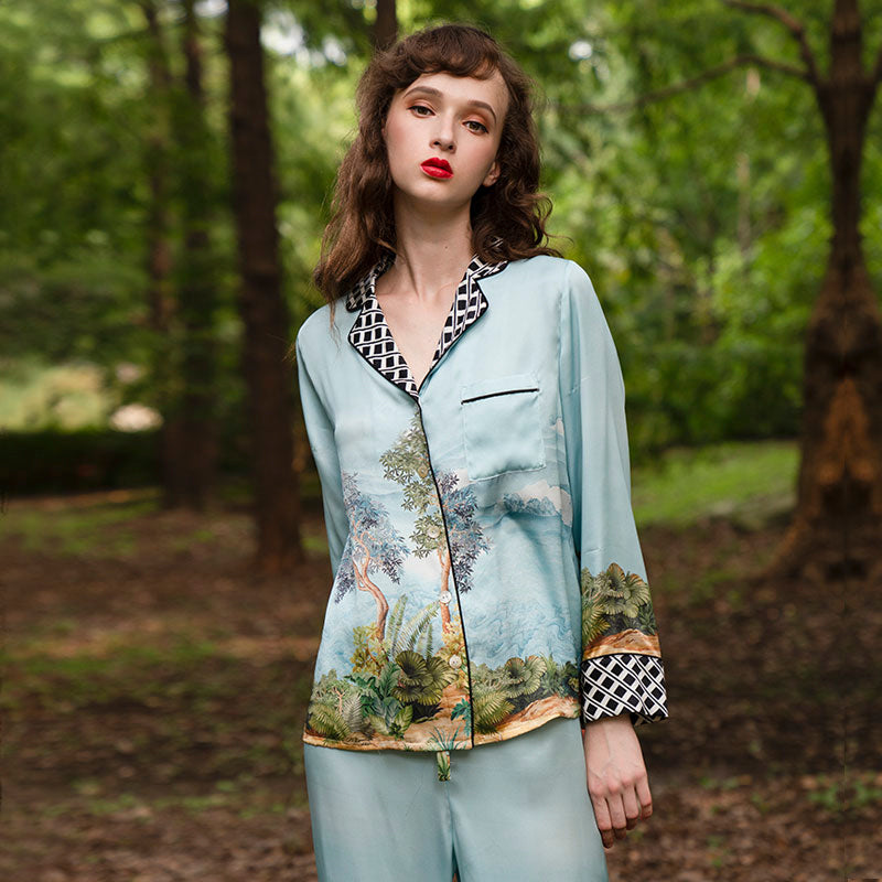OVH spring and summer silk pajamas set women's mulberry silk homewear