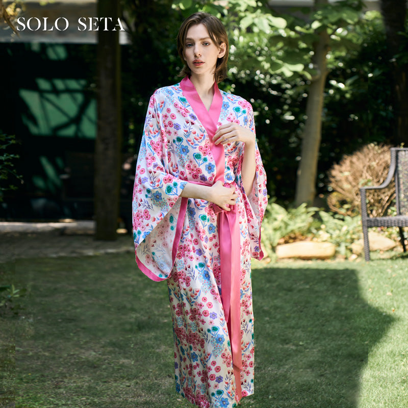 OVH spring and summer silk robe women's mulberry silk pajamas set homewear