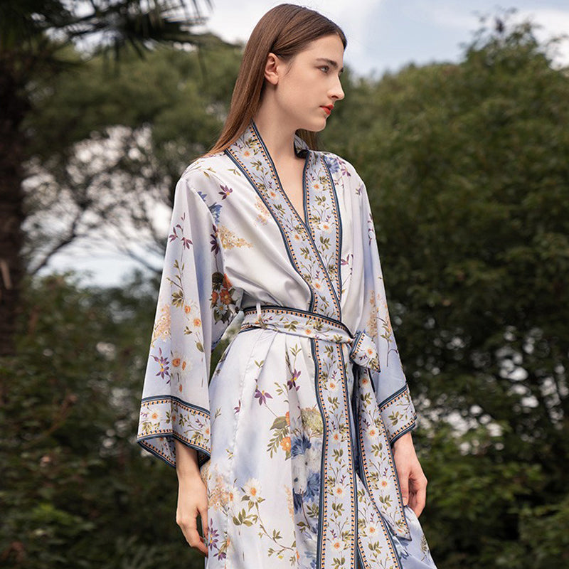 OVH spring and summer silk robe women's mulberry silk pajamas set homewear