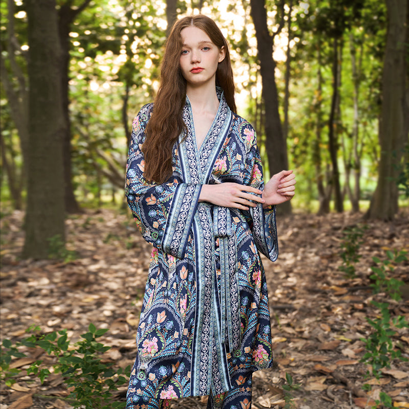 OVH spring and summer silk robe women's mulberry silk pajamas set homewear