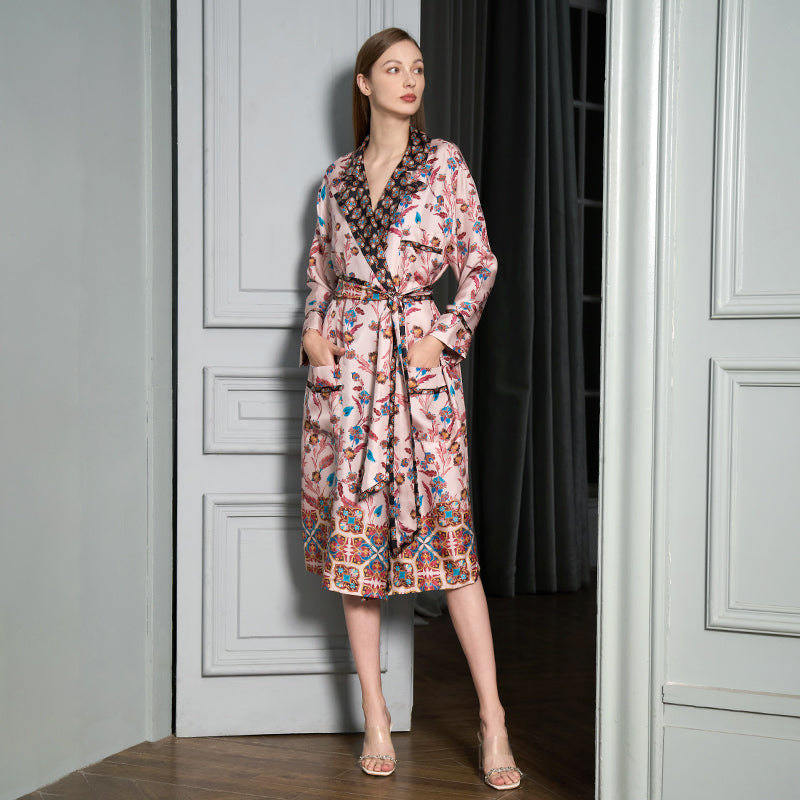 OVH spring and summer silk robe women's mulberry silk pajamas set homewear
