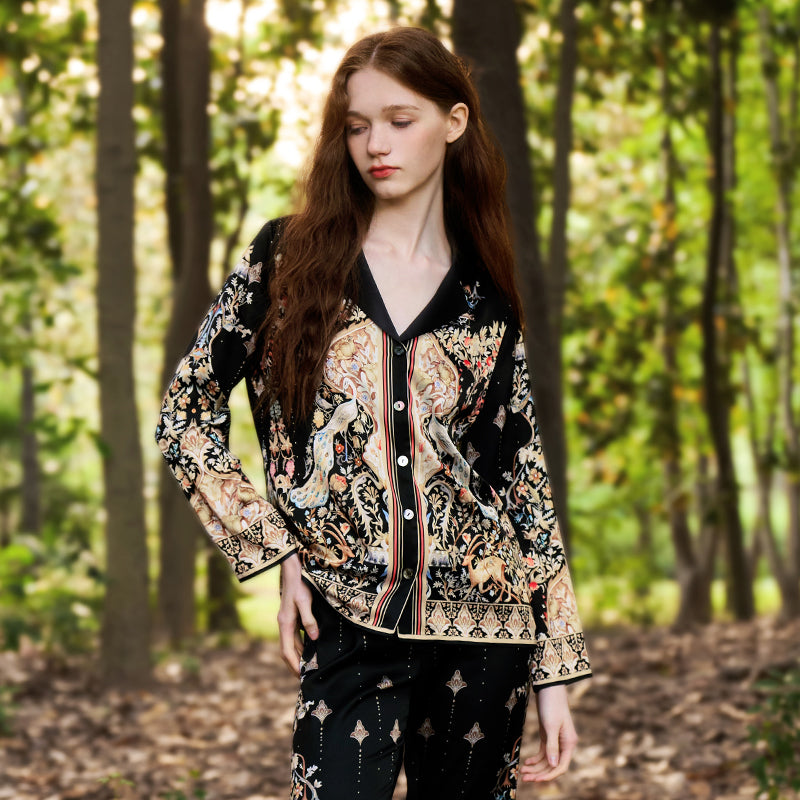 OVH spring and summer silk pajamas set women's mulberry silk homewear