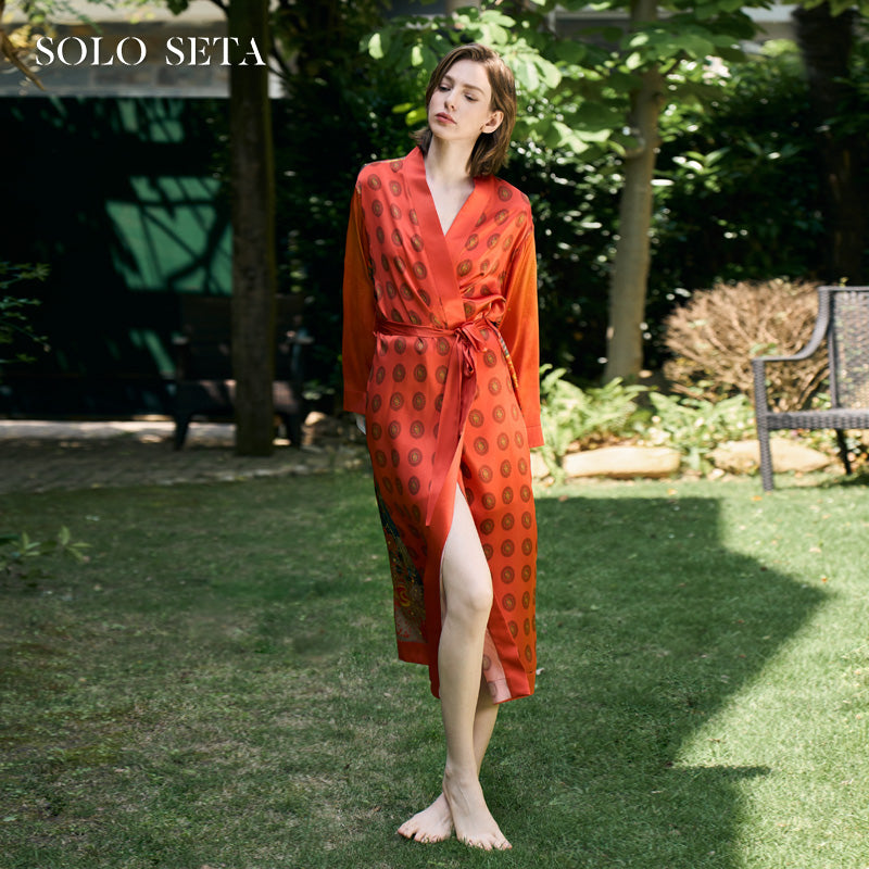 OVH spring and summer silk robe women's mulberry silk pajamas set homewear
