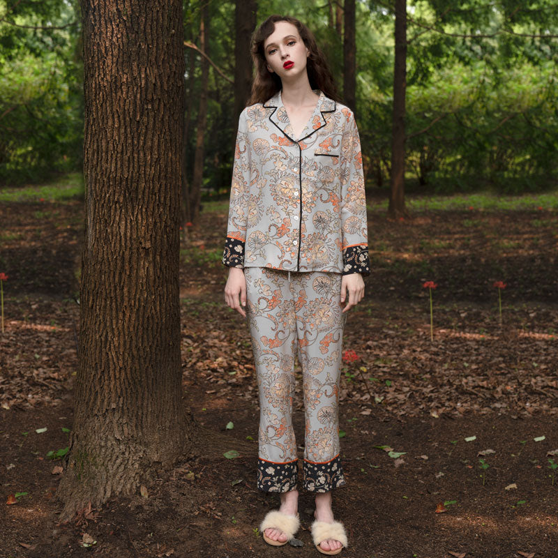 OVH spring and summer silk pajamas set women's mulberry silk homewear