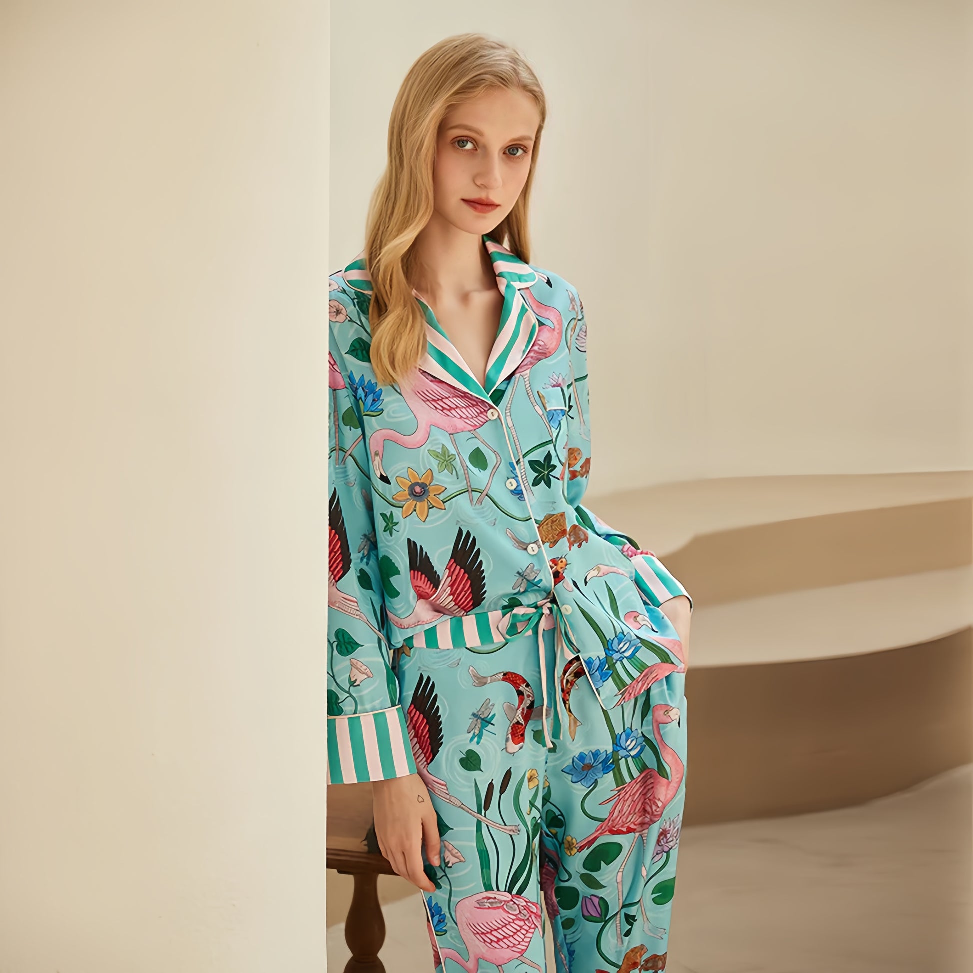 Spring and autumn mulberry silk pajamas and home wear suits