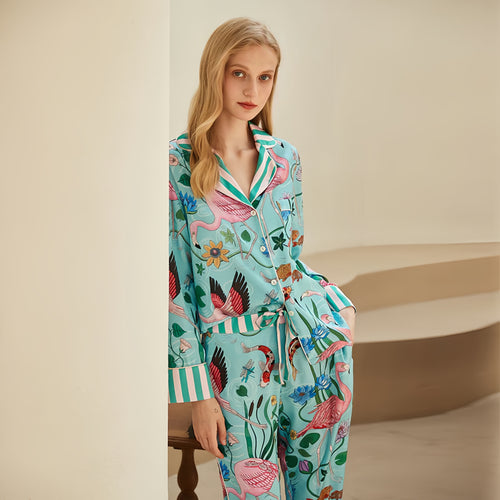 Spring and autumn mulberry silk pajamas and home wear suits