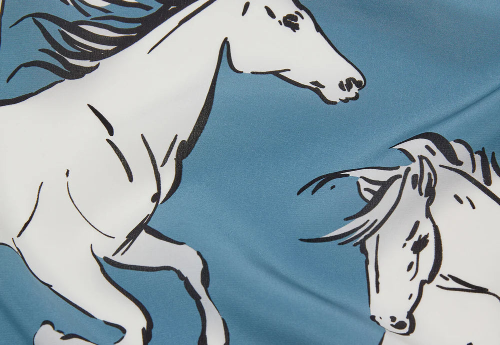 Spring and summer blue horse print mulberry silk pajamas home wear suit silk